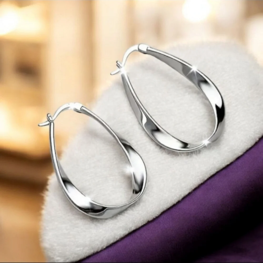 Silver Hoop Earrings - Picture 7 of 8